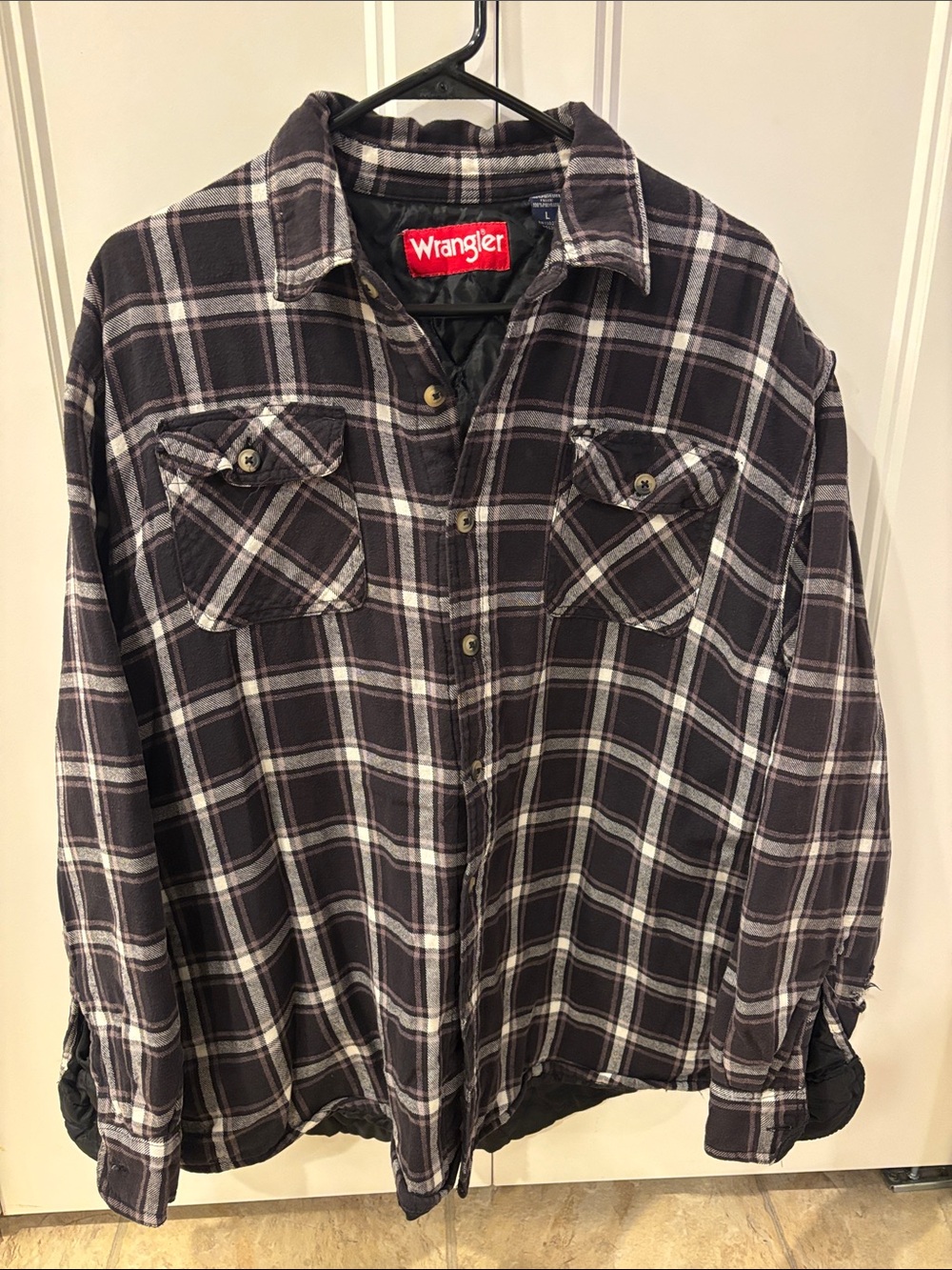 Wrangler Men’s Black and White Plaid Button-Down Coat